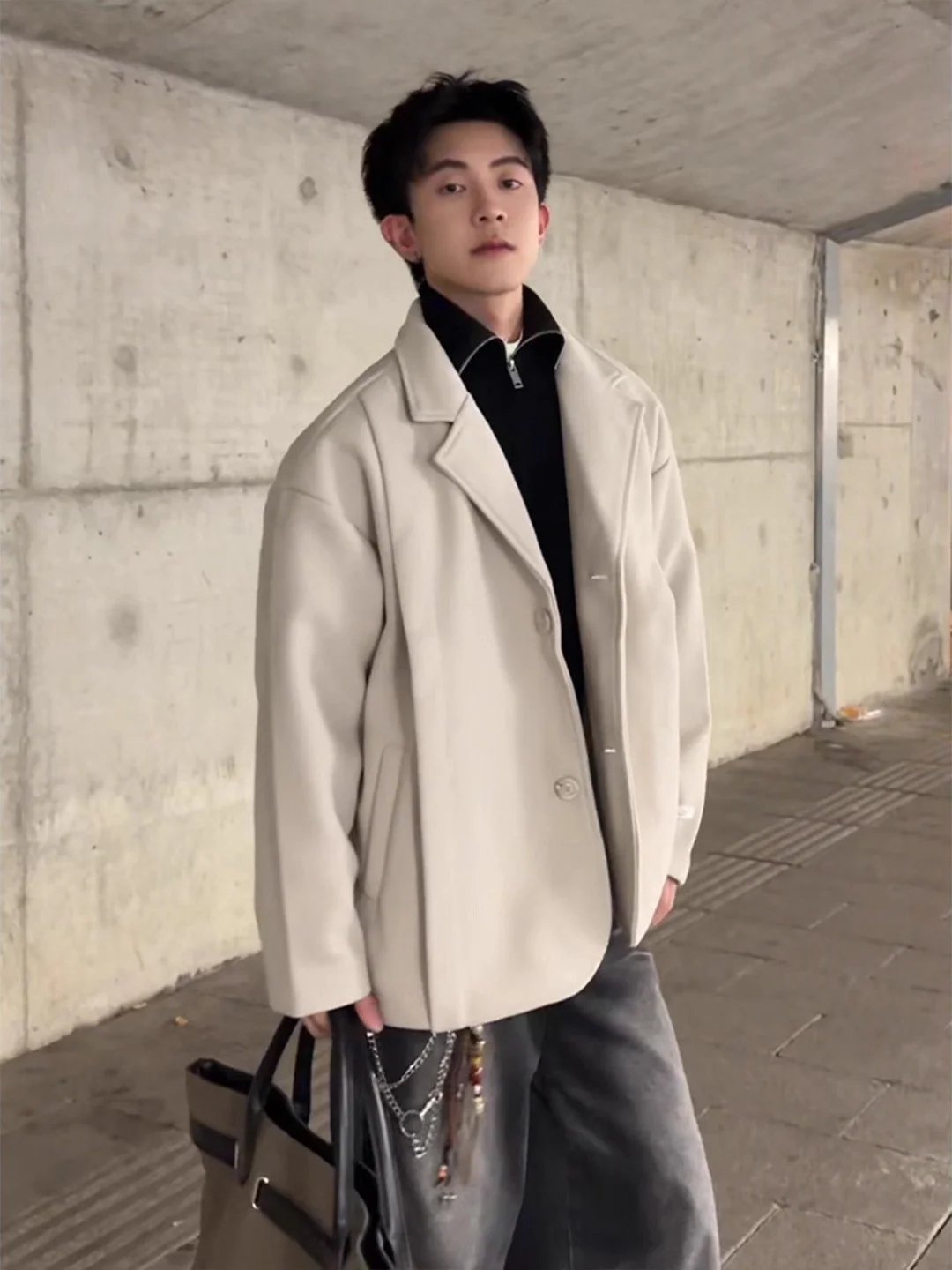 

Мужской шерстяной пиджак Cleanfit: осенне-зимний, в корейском стиле, городской, свободного кроя, с длинным рукавом, на одной пуговице