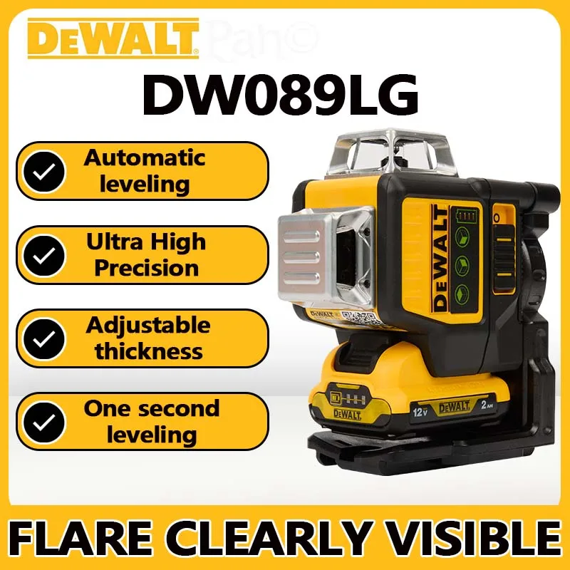 Dewalt DW089LG 3 Sides*360 Degree Vertical Lines Laser Level Horizontal Green Light Level Meter Outdoor 12V Lithium Battery