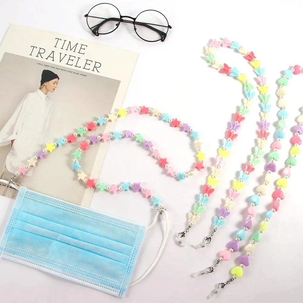 Fashion Colorful Beads Beads Eyeglasses Accessories Pearl Heart Star Butterfly Eyeglasses Chain Mask Anti-lost Lanyard