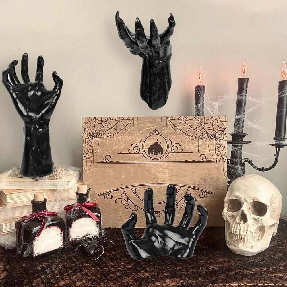 Witch Arm PVC Demon Hand Wall Mounted Scary Texture Black Ghost Palm Lightweight Matte Finish Spooky Prop Haunted House