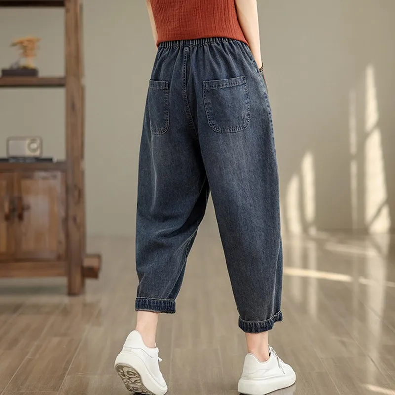 Women Casual Boyfriend Jeans New Arrival 2024 Vintage Style Streetwear Basics Loose High Waist Female Denim Harem Pants B3827