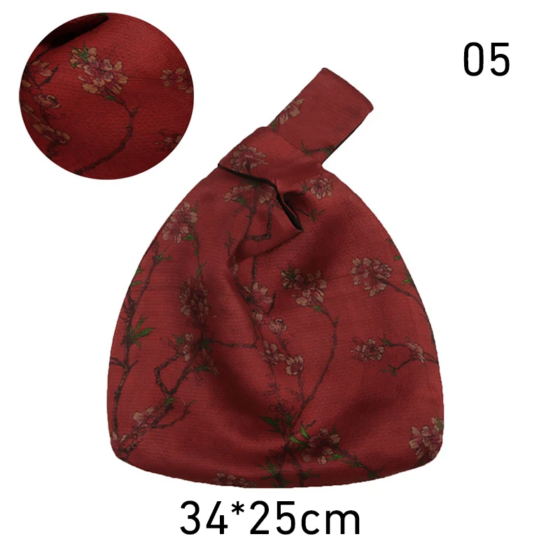 Women Vintage Mulberry Silk Knotted Wrist Bag Chinese Style Handbag Retro Purse Tote Wallet Purse Key Phone Pouch