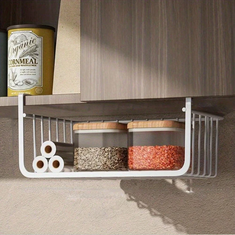 Kitchen Hanging Net Basket Metal Rack for Spices Dishes Seasonings Cabinets Desks Dormitories Bathrooms Kitchen Layered Storage