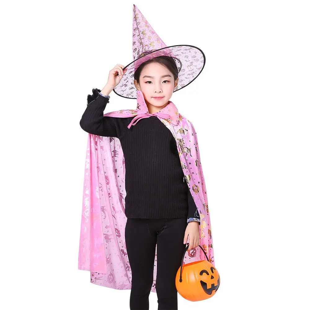 Gorros de bruja Unisex, sombrero de murciélago para niños y niñas, conjuntos de capa de Halloween, disfraces aterradores, disfraces de Cosplay para niños, ropa de actuación