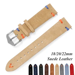 Suede Leather Strap for Seiko Vintage Watch Band Handmade Stitching Wristband 18mm 20mm 22mm Quick Release Bracelet