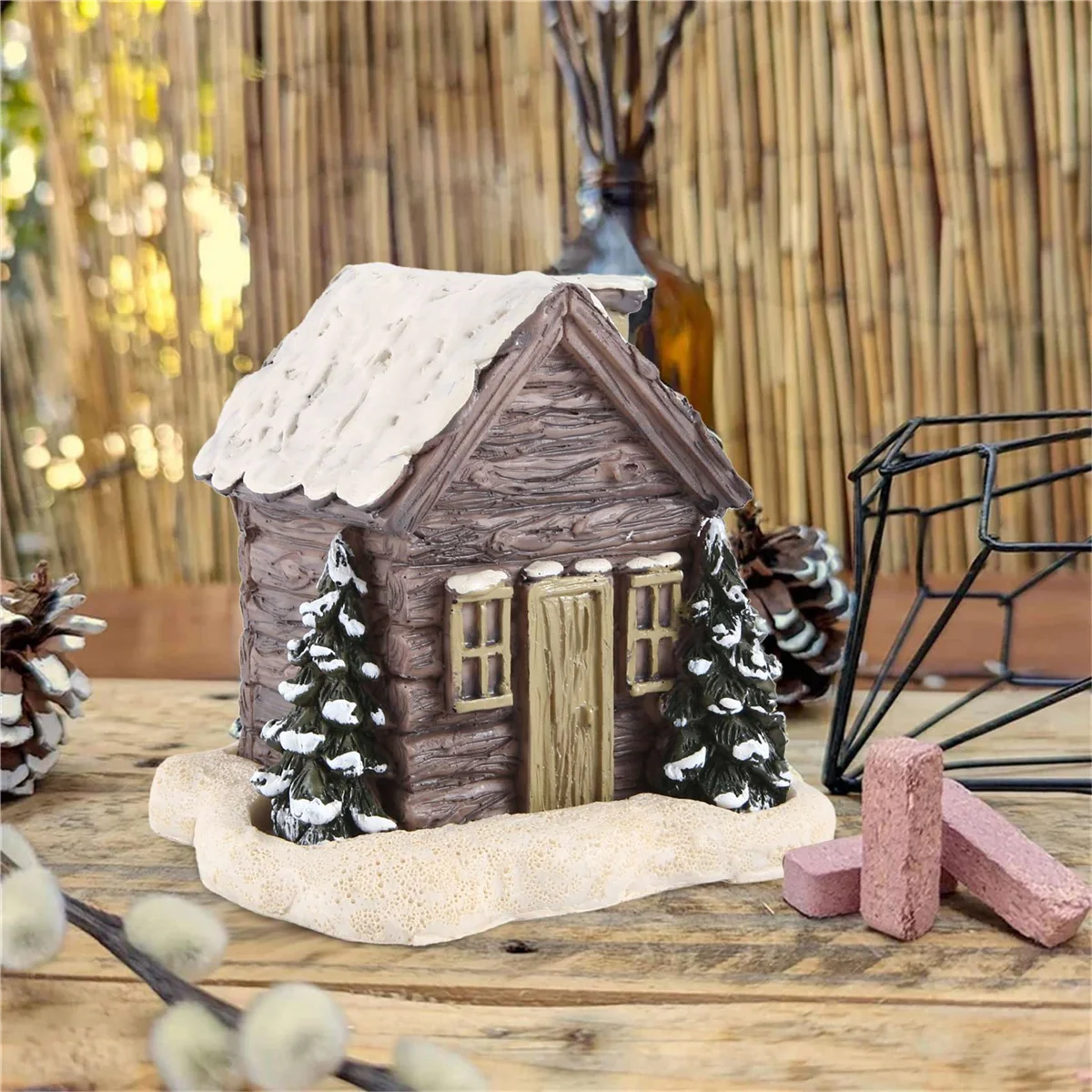 Log Cabin Snowy Winter Incense Cone Burner, Christmas Cabin Incense Burner, Log Cabin Incense Burner, Room