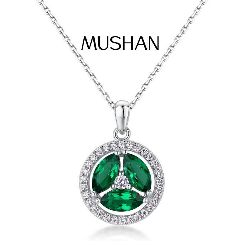 

MUSHAN Luxury Jewelry Geometric Shaped Emerald Vintage Pendant In S925 Silver With Gemstone Inlays On The Clasp