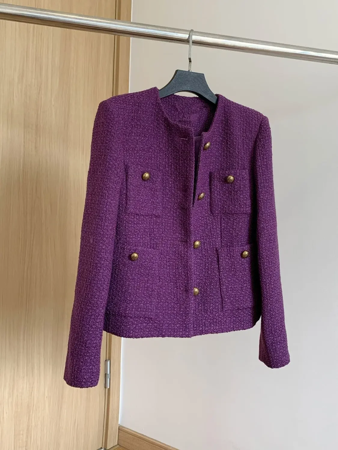 Sea Anemone Purple High-end Xiaoxiangfeng Jacket 2024 Autumn New Front Shoulder Slim Wear Short Top Ins