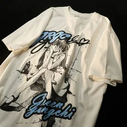 Camisetas de gran tamaño para hombre, ropa con estampado de Asuka de Anime, Y2k, ropa de calle Kawaii, ropa Harajuku, Tops Grunge divertidos