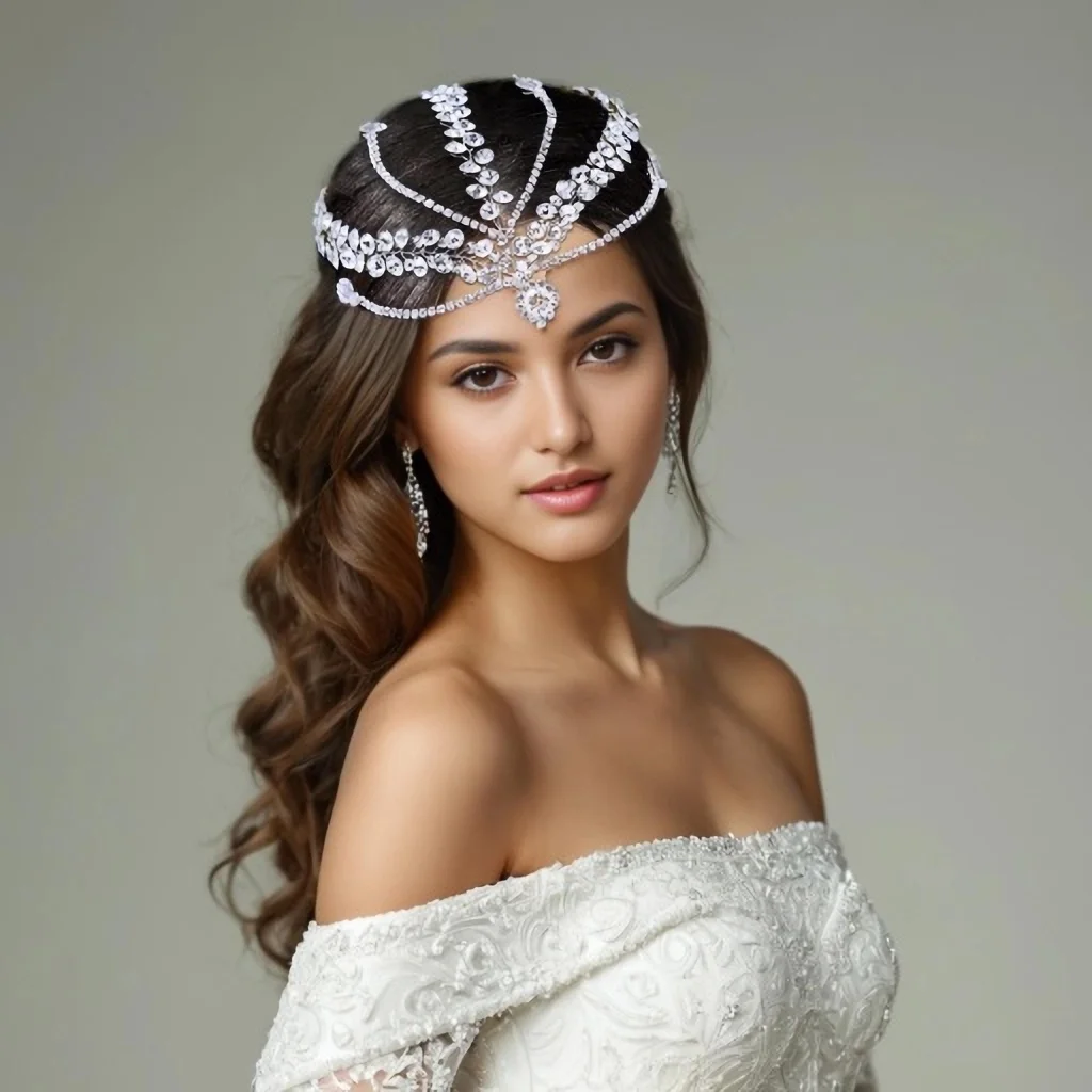 Fashion Bridal Rhinestone Forehead Bride Headband Silver Color Women Wedding Headwear Fashion Women Hair Accessories HP669