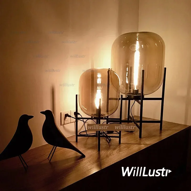 Iron Glass Table Lamp Stand Upright Light Hotel Store Living Room Sofa Corner Study Bedside Luxury Decorative Lighting