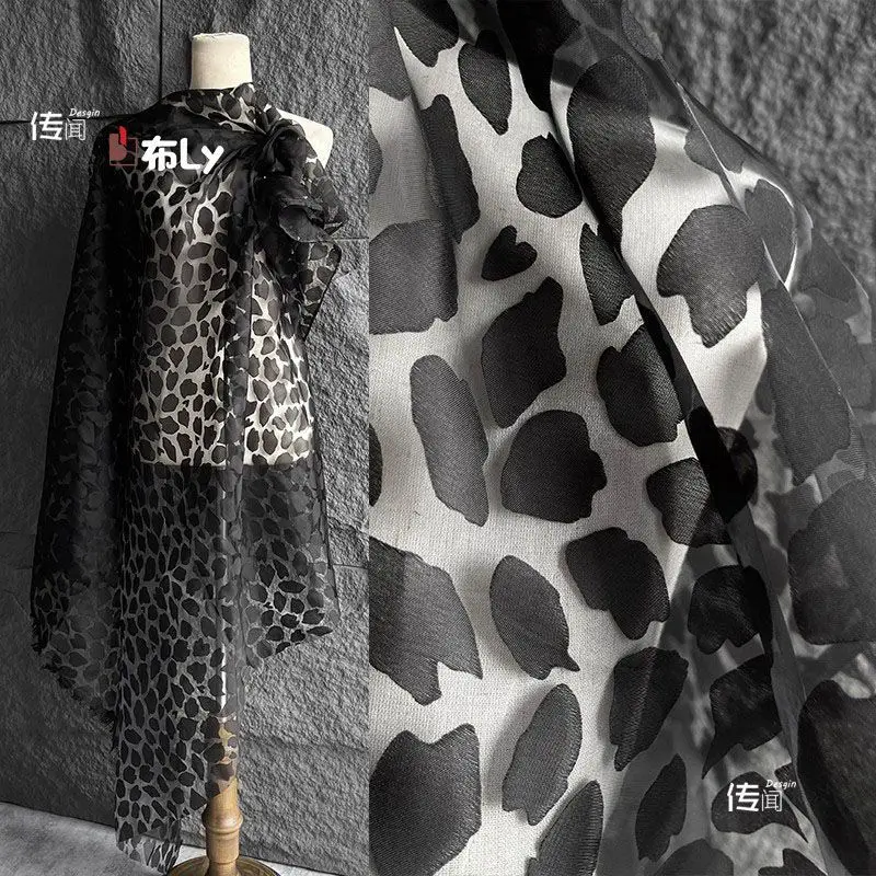 Black Sheer Mesh Irregular Pattern Jacquard Fabric, Creative Design For Dress, DIY Fashion Designer High-Grade Material