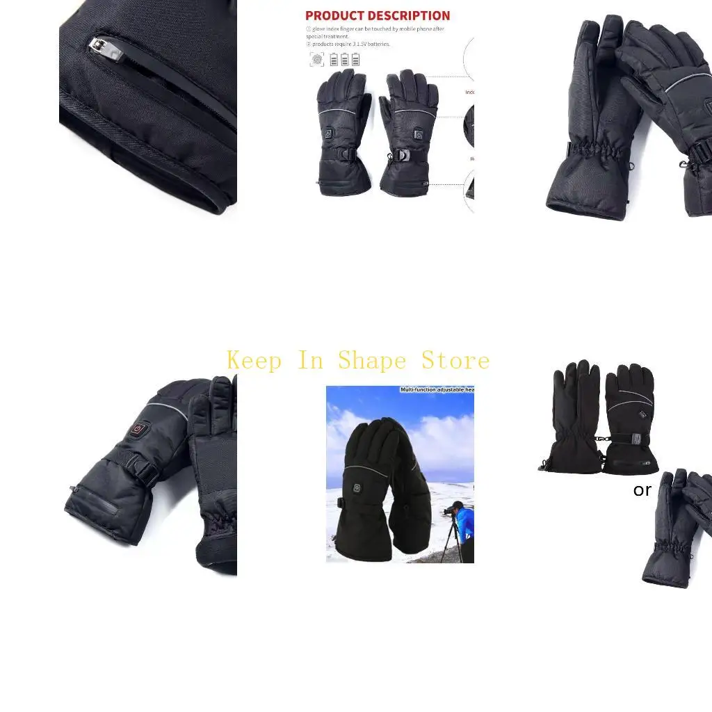 

U1JC 1 Pair 3 Heating Levels Battery Powered Electric Heated Winter Warm Ski Gloves