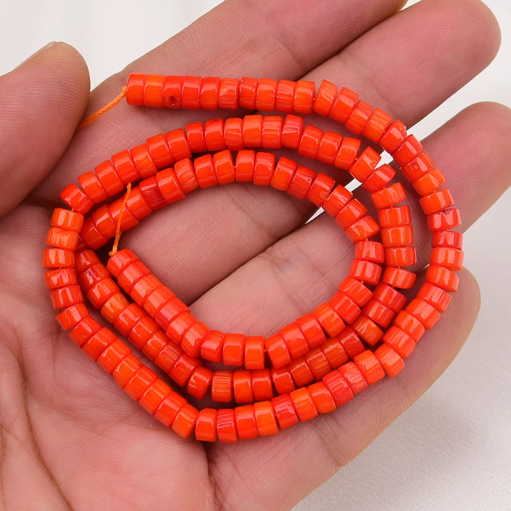 APDGG AA+ 2 Strands Natural 3x5mm Freedom Wheel Orange Coral Gems Stone Loose Beads 15.5inch Strands Jewelry Making DIY