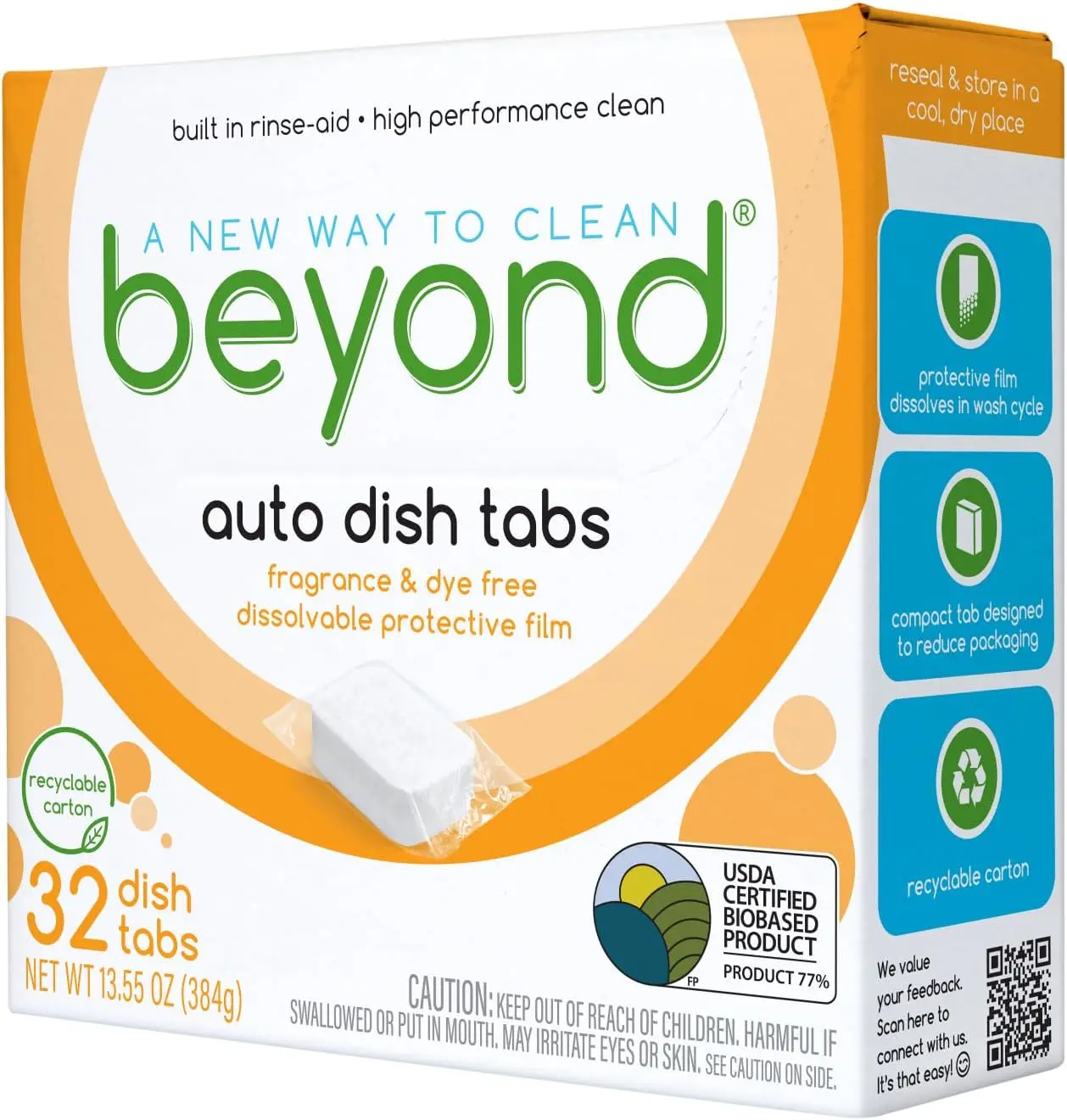 

Plant-Based Dishwasher Tablets, 32-Pack - Fragrance & Dye Free, Powerful Clean