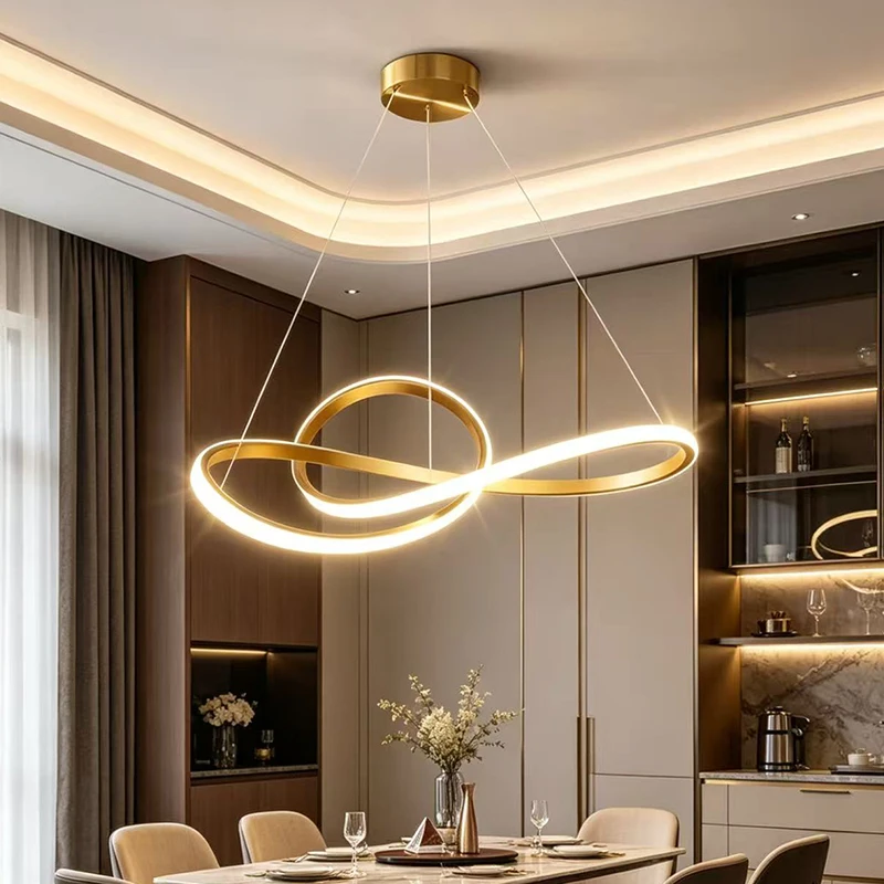 Modern Round LED Chandelier Black/Gold Dimmable Pendant Light for Kitchen Living Room