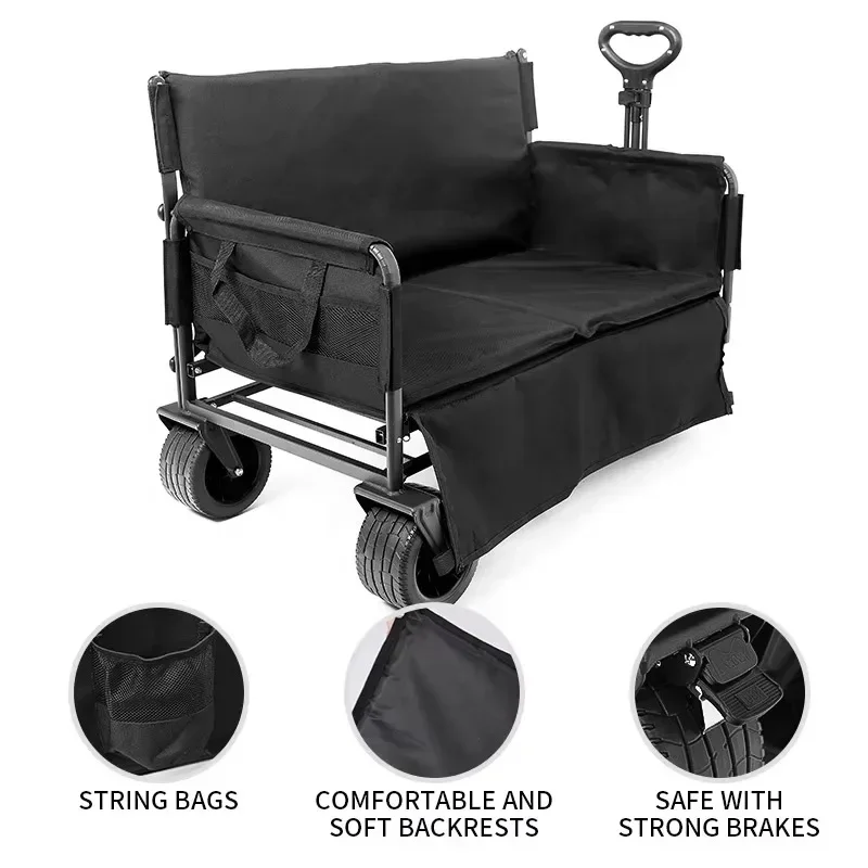 Folding Wagon folding sofa with brakes multiple use oxford cloth heavy duty camping cart multiple pockets