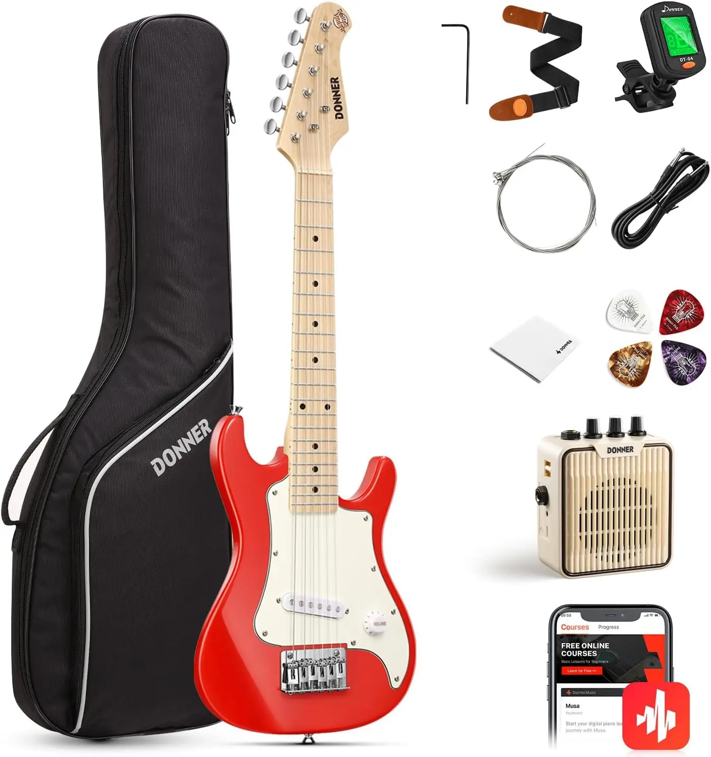 

Inch Kids Electric Guitar Beginner Kits ST Style Mini Electric Guitar for Boys Girls with Amp, 600D Bag, Tuner, Picks,