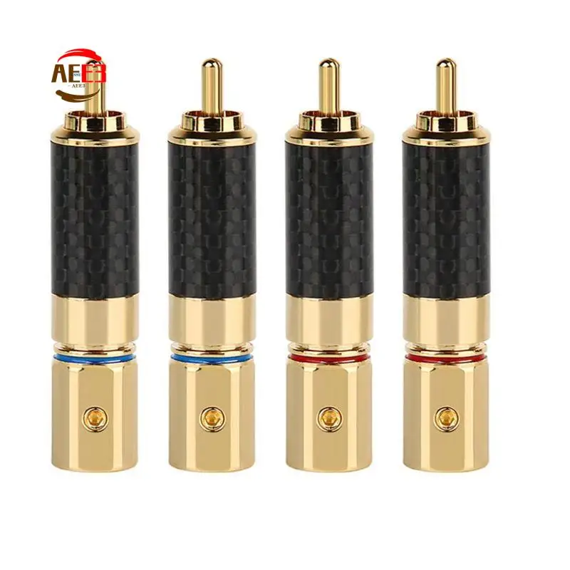AEE3-4 Set 10Mm Carbon Fiber Gold Plated Lotus Plug RCA Plug Speaker Terminal Audio Power Subwoofer Amplifier