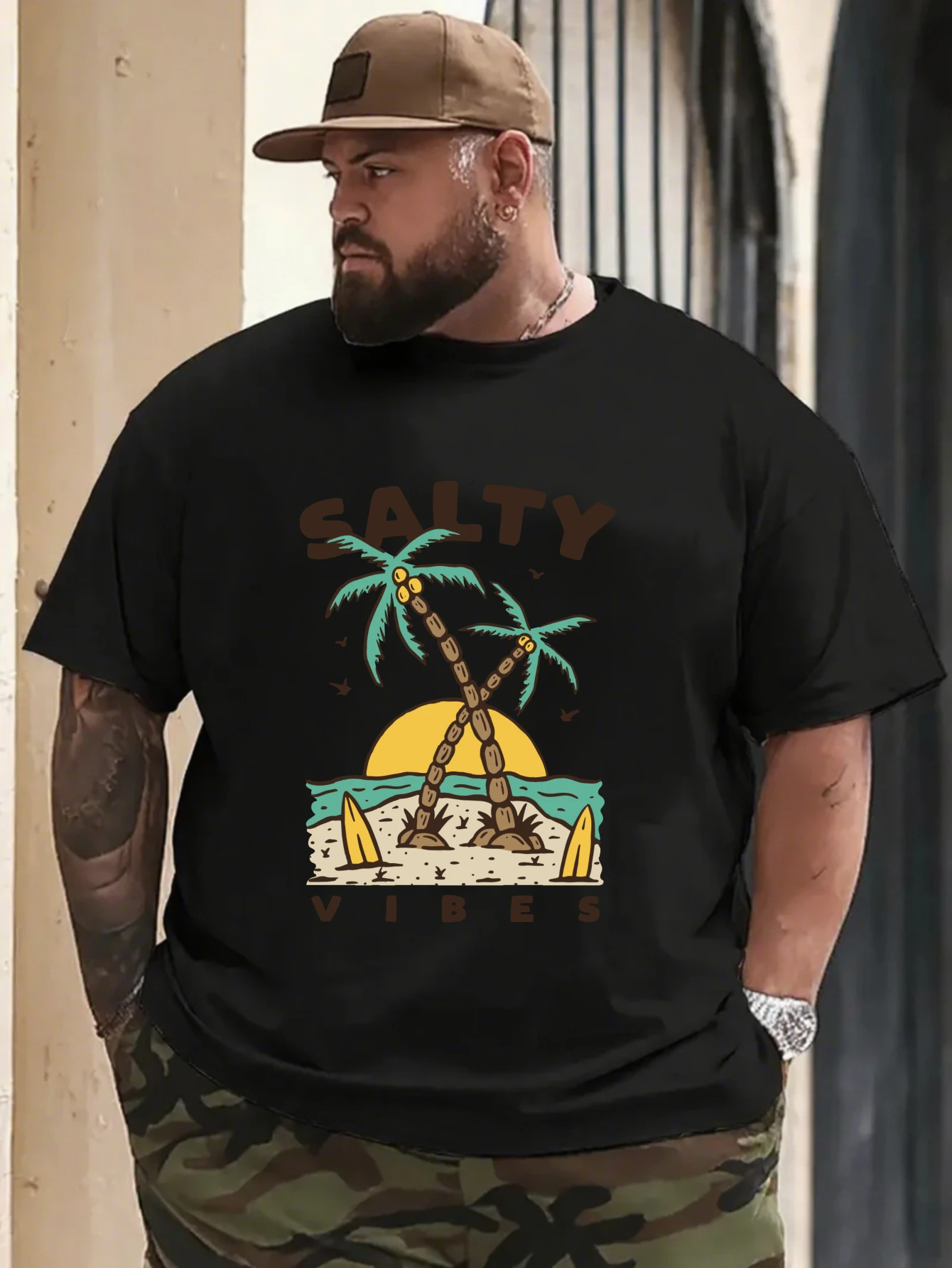 

Vintage Tropical Palm Tree Graphic T-Shirt for Men, Beach Style Short Sleeve Tee, Casual Summer Palm Print Tops