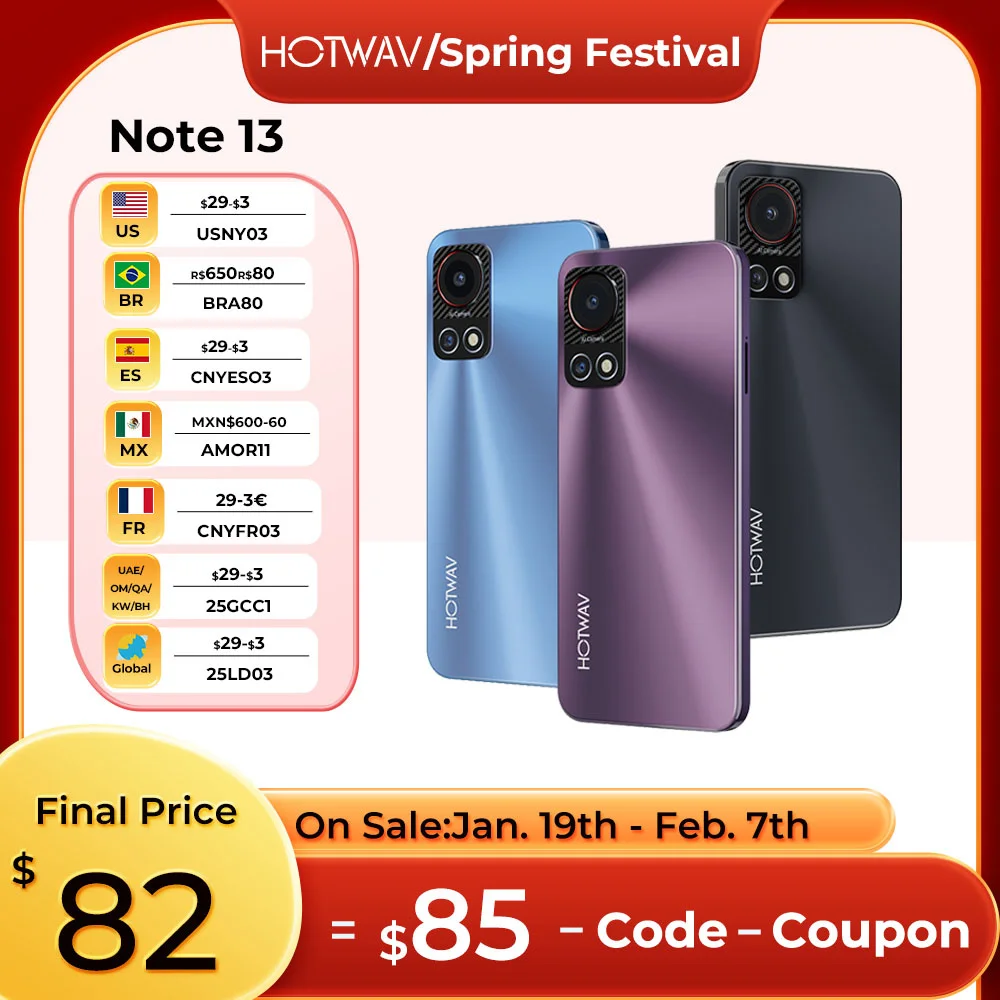 

HOTWAV Note 13 Smartphone Android 13+5160mAh Big Battery Cellphones 50MP+16MP phone 8(4+4)GB RAM+128GB ROM Cell Phone