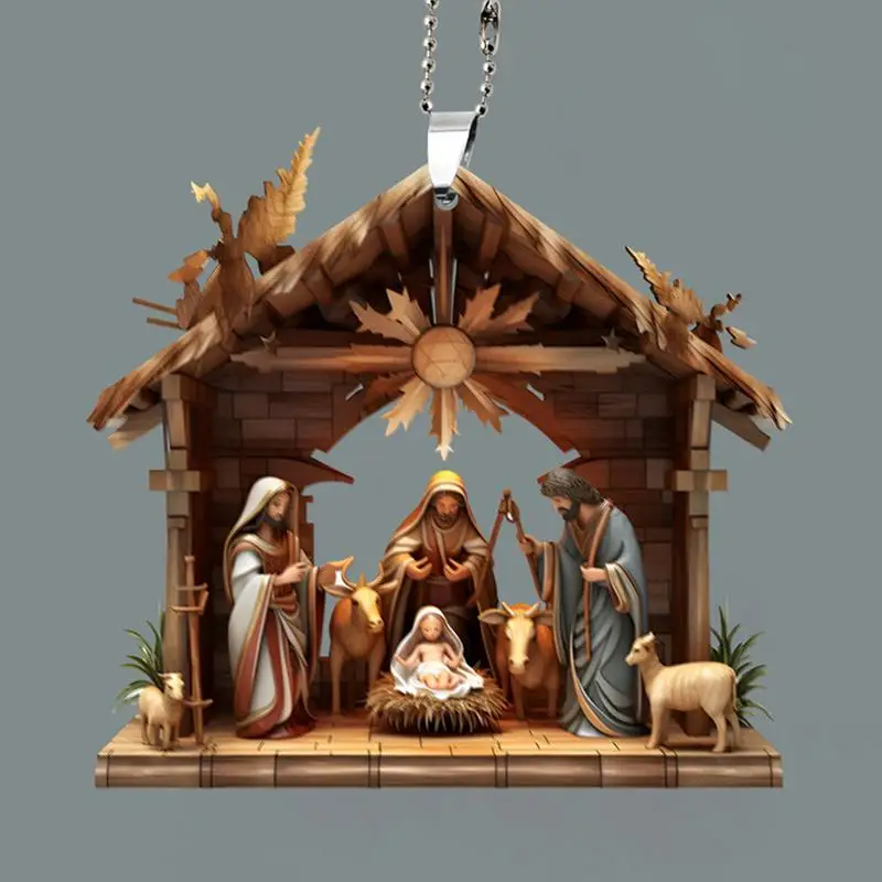 Christmas Tree hanging Ornaments Nativity Scene Acrylic Holy Family Statue Colorful Pendant With Rope Festival Gift Home Decor