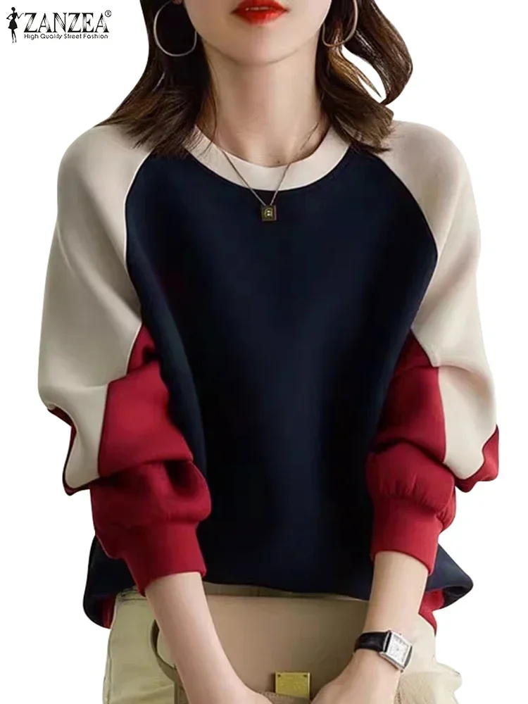 2024ZANZEA Mode Frauen Sweatshirt Herbst Langarm Pullover Casual O Neck Patchwork Hoodies Tops Lose Pullover Streetwear