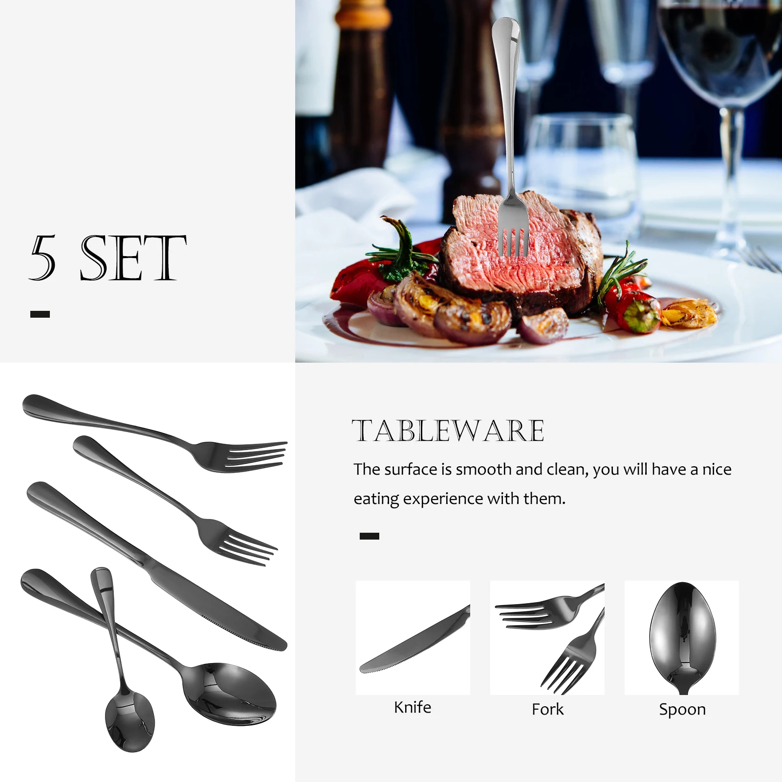 

1Set Western Cutlery Set Premium Flatware Smooth Surface Elegant Tableware for Home Party Kitchen Dinnerware Serving Utensils