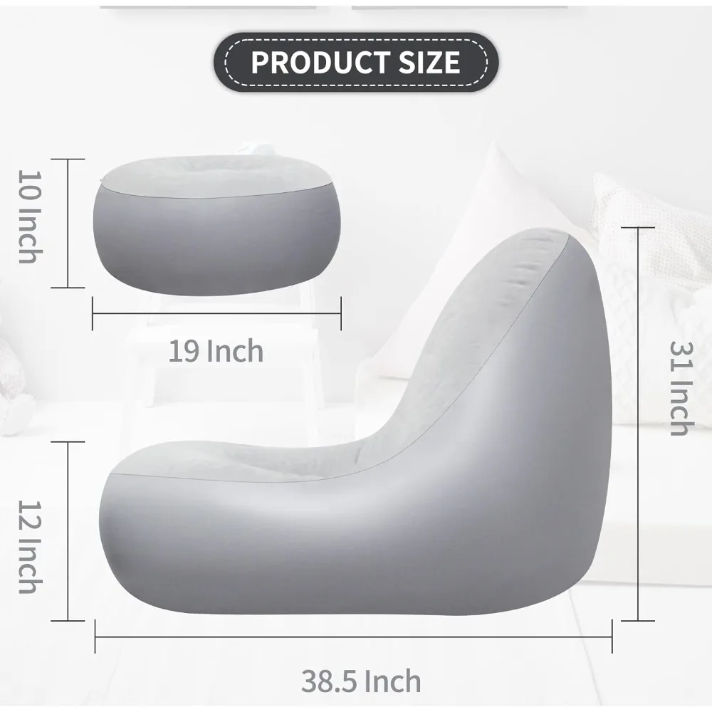 Chaise gonflable rapide avec repose-pieds, canapé portable, surface en peluche lisse et confortable, idéale pour le salon