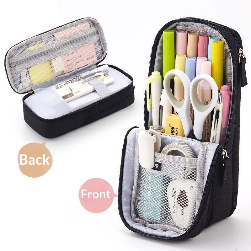Creative Oxford Cloth Pencil Case Large Capacity Minimalist Design Double-layer Storage Compact And Portable Vertical Style