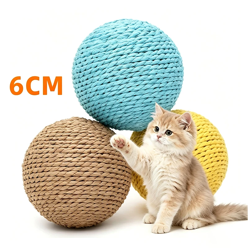 Lot de 3 jouets pour chat, balle en corde de sisal de 6 cm, extra large, pour le divertissement et la stimulation, jouet amusant pour chat, pour le mastication et le nettoyage des dents