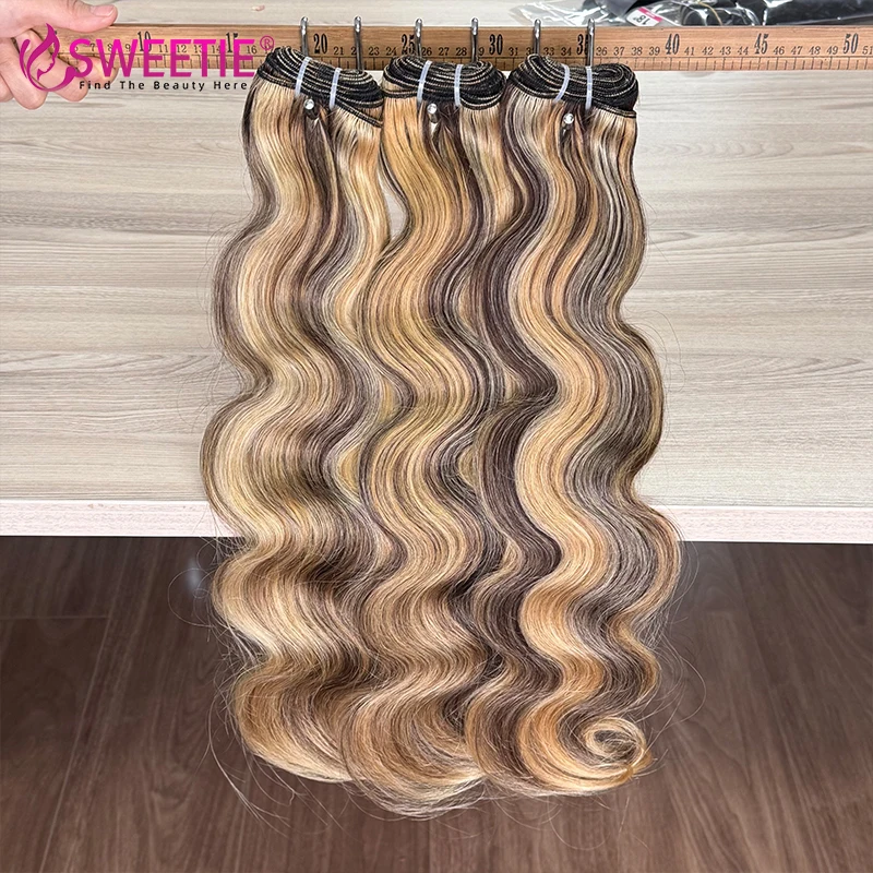 Highlight Body Wave Echthaar-Bündel 100% Brasilianisches Jungfrauenhaar 4/27/613 Honigbraune Farbe Remy-Haarverlängerungen Bündel – Detail 6
