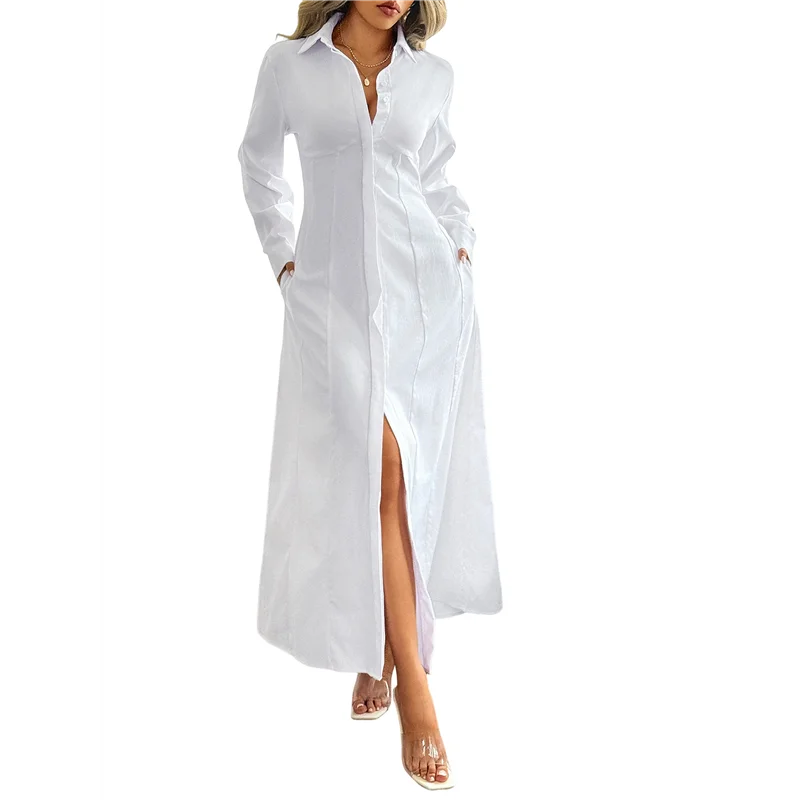 ABP-Vestiti a camicia da donna Abiti maxi casual a maniche lunghe abbottonati