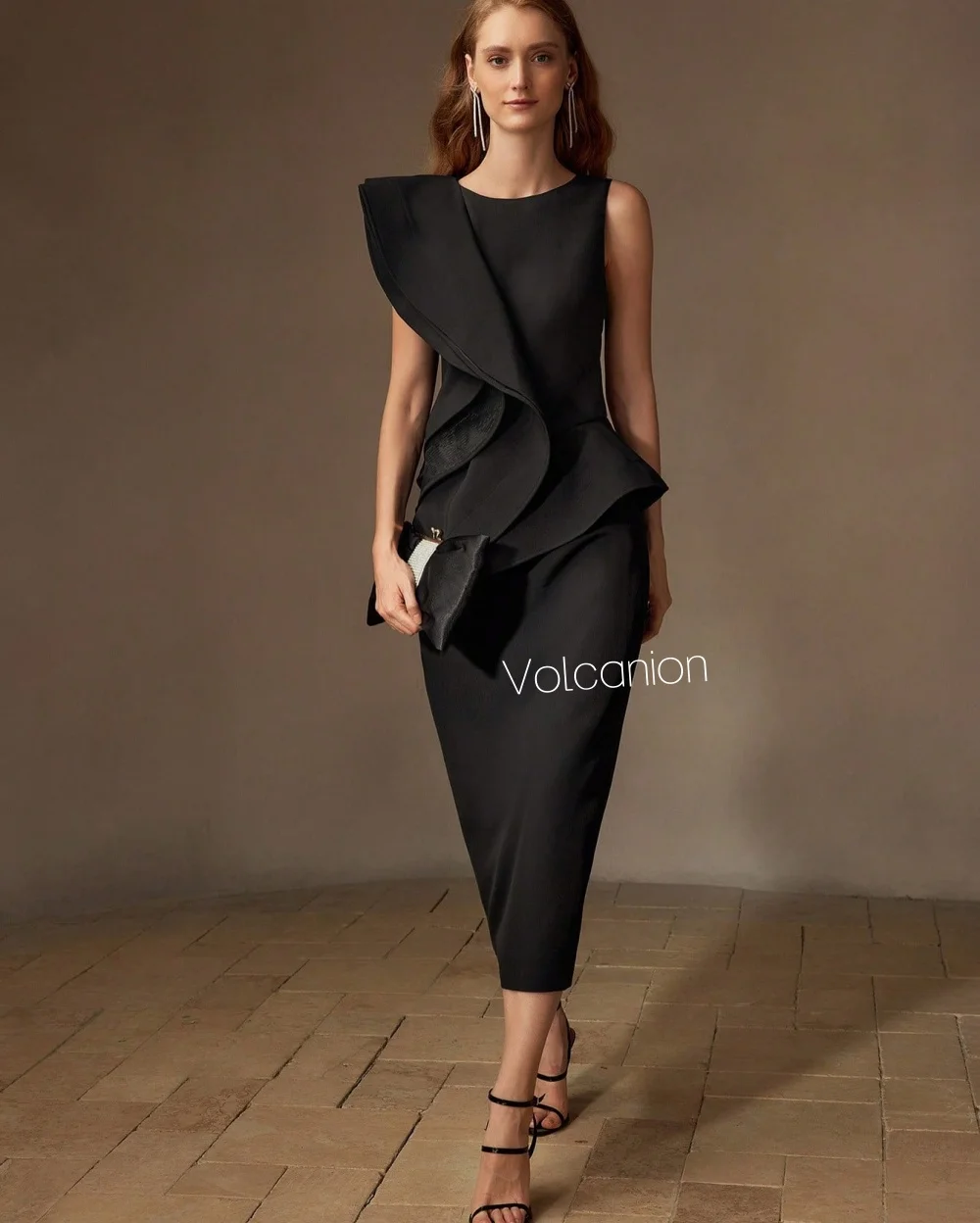 Jersey personalizado plissado em linha reta o-pescoço midi vestidos sob medida ocasião noite elegante simples de alta qualidade