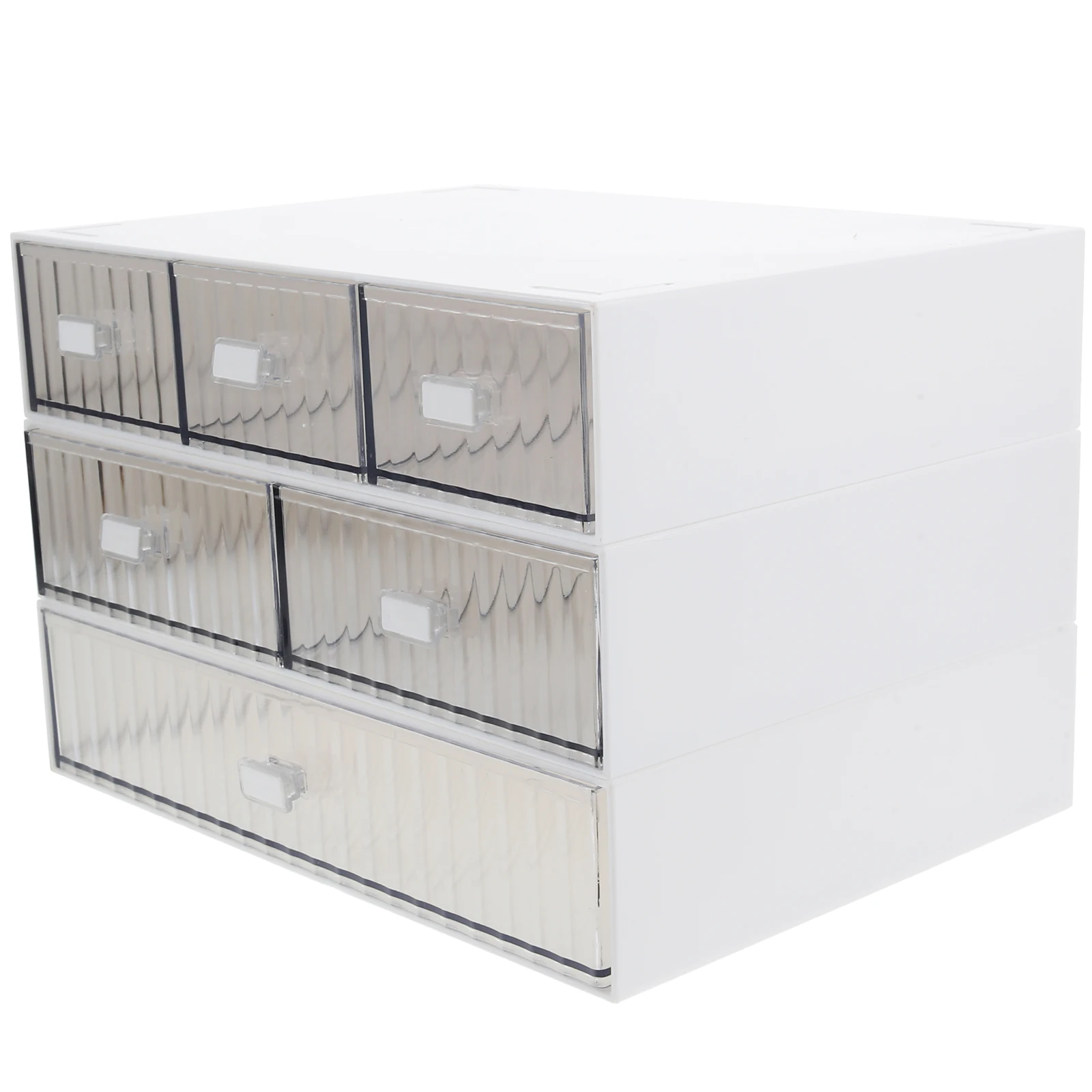 

1 set Stackable 3-Tier Drawer Storage Box White Stripe Desk Organizer Large Capacity Plastic Storage Solution Desktop Drawers