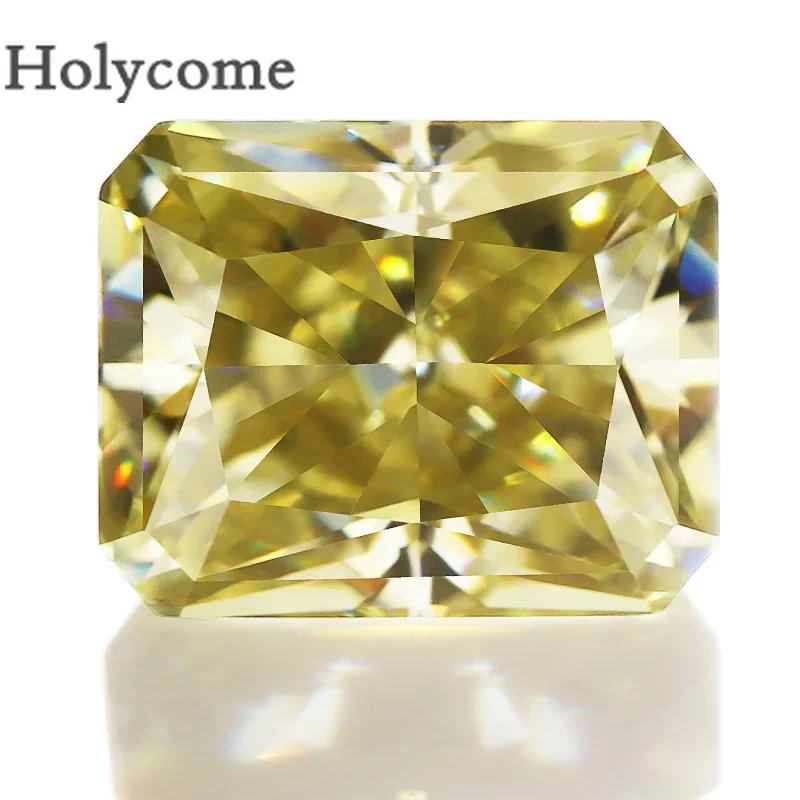 Holycome Moissanite Factory Crushed Ice Cut Radiant Yellow Loose Gemstone VVS GRA Cerrificate Wholesale Supply Jewelry Making