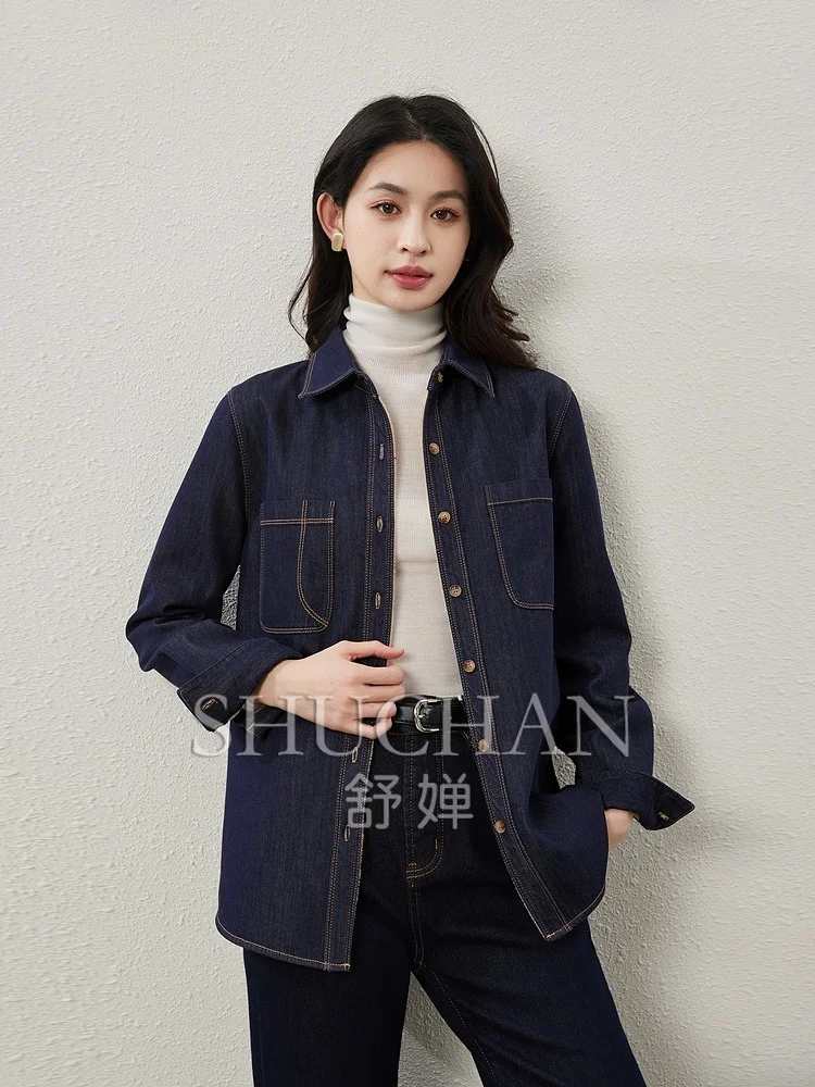 

Denim Shirt 85% Cotton Shirt Thick Winter Warm Fleece Blouse Women Blouses for Women Fashion 2024 Shirt