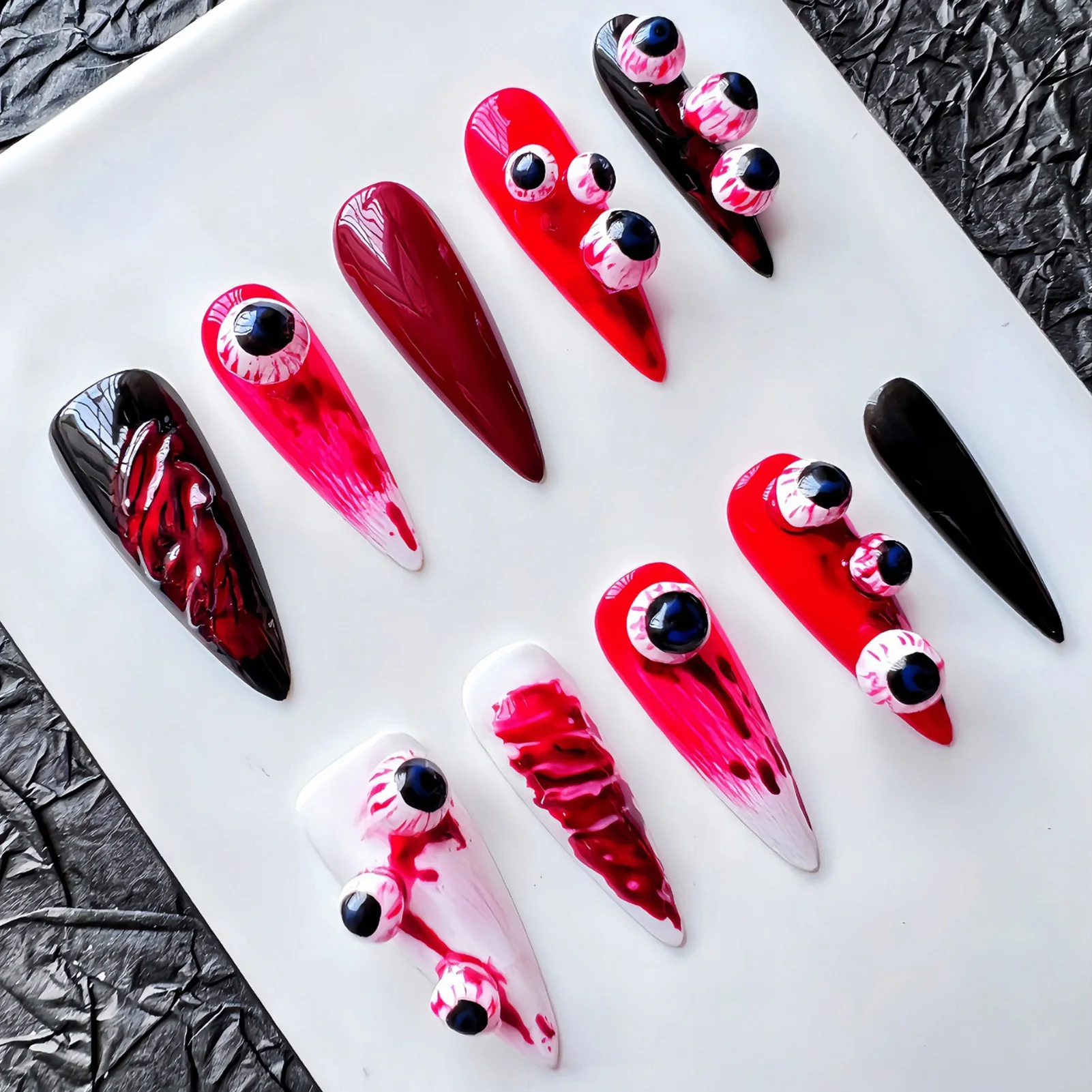 Halloween Long Almond Fake Nails Charming Comfortable to Wear Manicure Nails for Stage Performance Wear