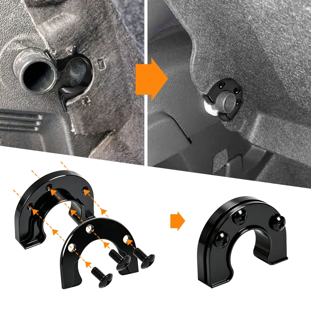 2PCS Car Trunk Parcel Shelf Retaining Pin Mounting Hook Strap Clips Bracket Aluminum Alloy Gloss Black For VW T-Roc 2017-2025