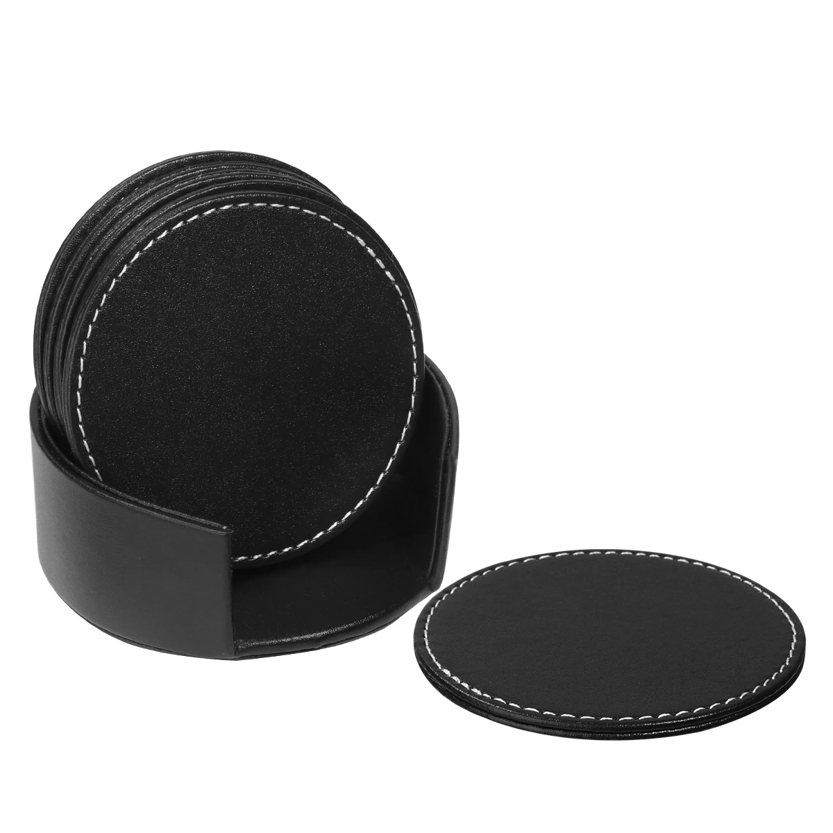 

6pcs Coaster Set PU Cup Mats Non Slip Water Resistant Black Table Mat Home Bar Accessories Modern Decor Gift