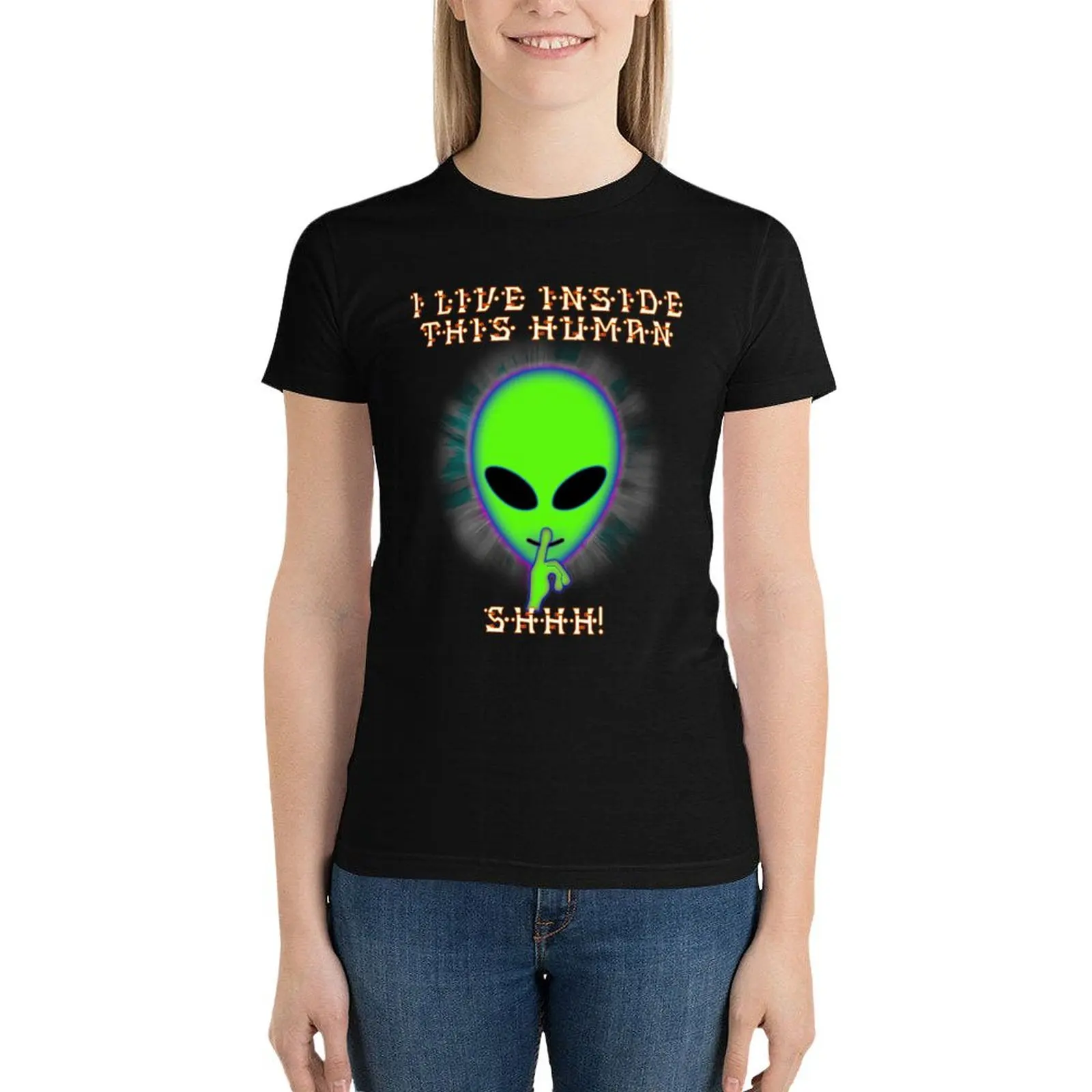 

Funny Alien Head T-Shirt lady clothes tops cotton t shirts Women