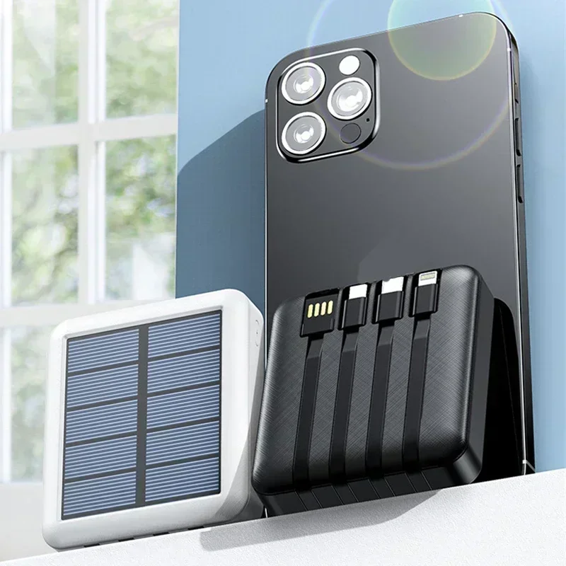 20000mAh Solar Power Bank for iPhone 12 Huawei Xiaomi Mini Powerbank with Cable Portable Charger External Battery Pack Poverbank