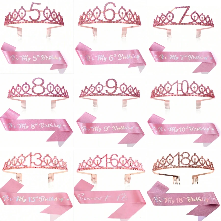 Birthday Tiara Crown Sash Women Girls This Is My 4th 5th 6th 7Th 8Th 9Th 10Th 13th 16th Birthday Party Decoration Favor Gifts