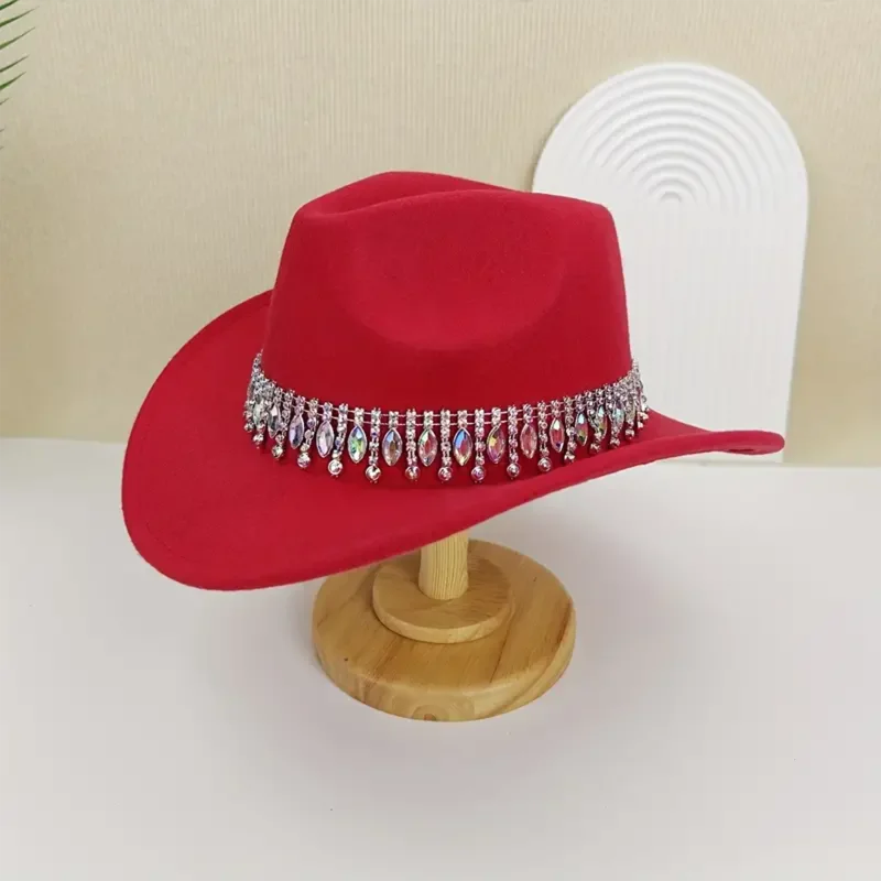 Combhasaki Women Men Unisex Cowgirl Hat Rhinestone Gem Tassel Jazz Cap Wedding Hat for Fiancee Shower Engagement Party Weddings