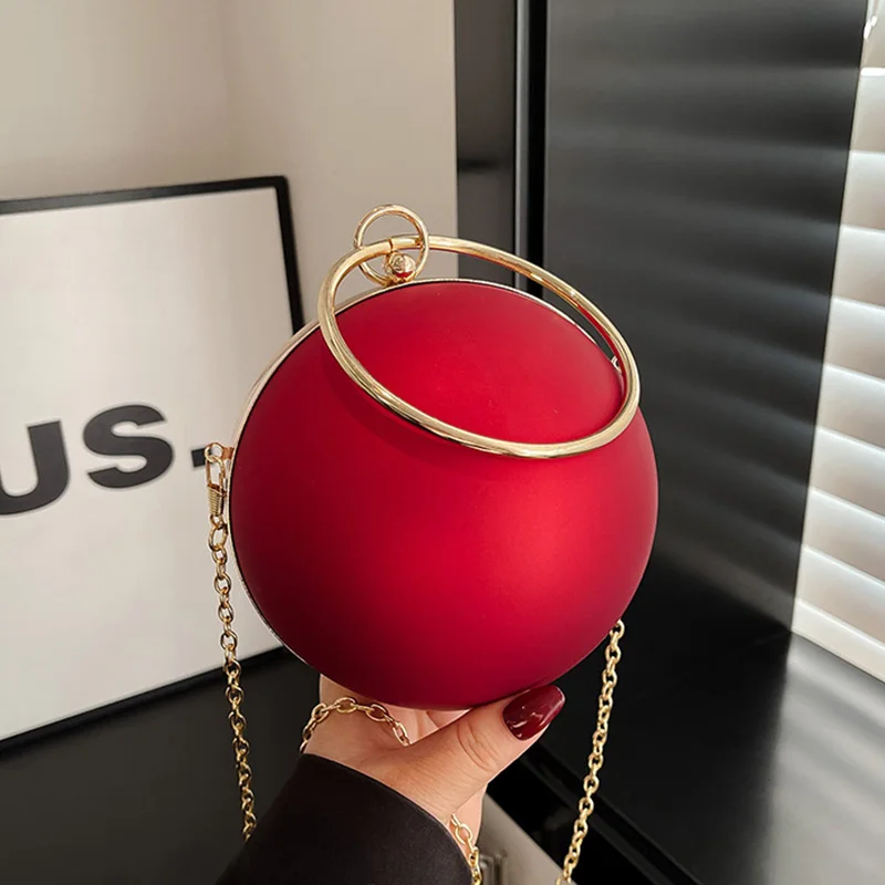 

Metal Ring Handle Handbag Fashion Red Evening Clutch Bag Wedding Purse Lady Cute Mini Basketball Acrylic Crossbody Bag Female