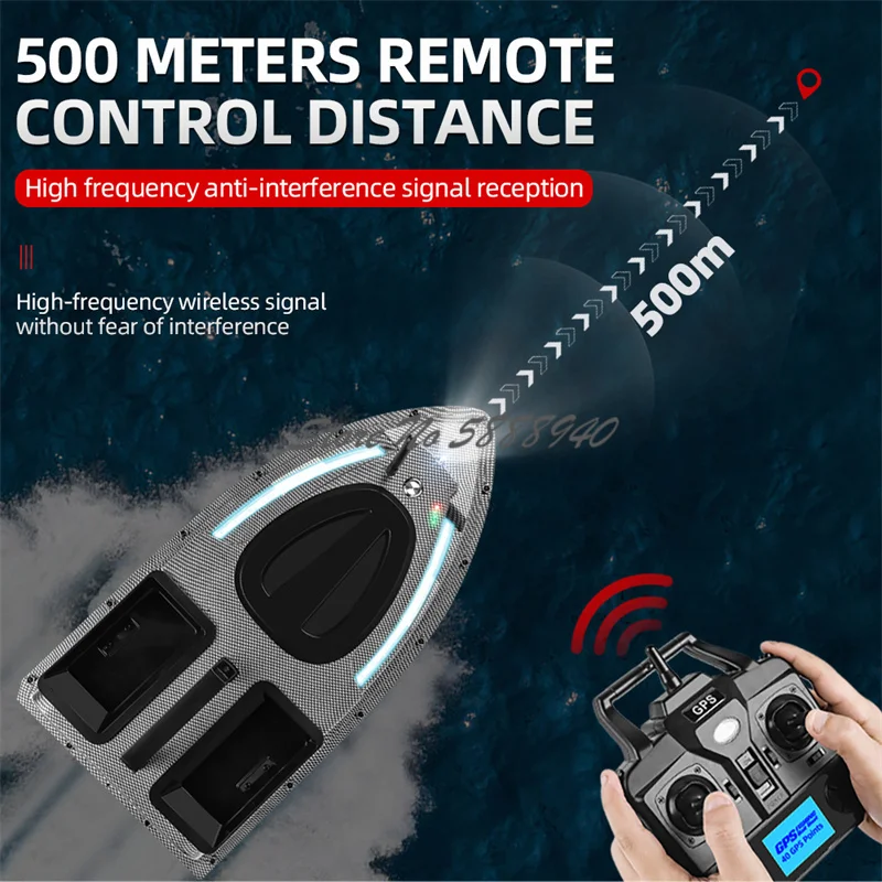 Smart 40GPS Dual Hopper Remote Control Bait Boat 500M 1.5KG Load Waterproof GPS Automatic Return High Speed RC Fishing Bait Boat