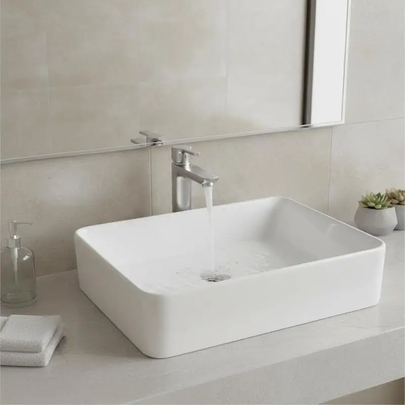 

Free Shipping-Rectangle Bathroom Basin 19" x 14.7" For Bathroom Hotel RV Ceramic Countertop Vanity Vessel Above Counter Modern Style Bright Elegant Packaging