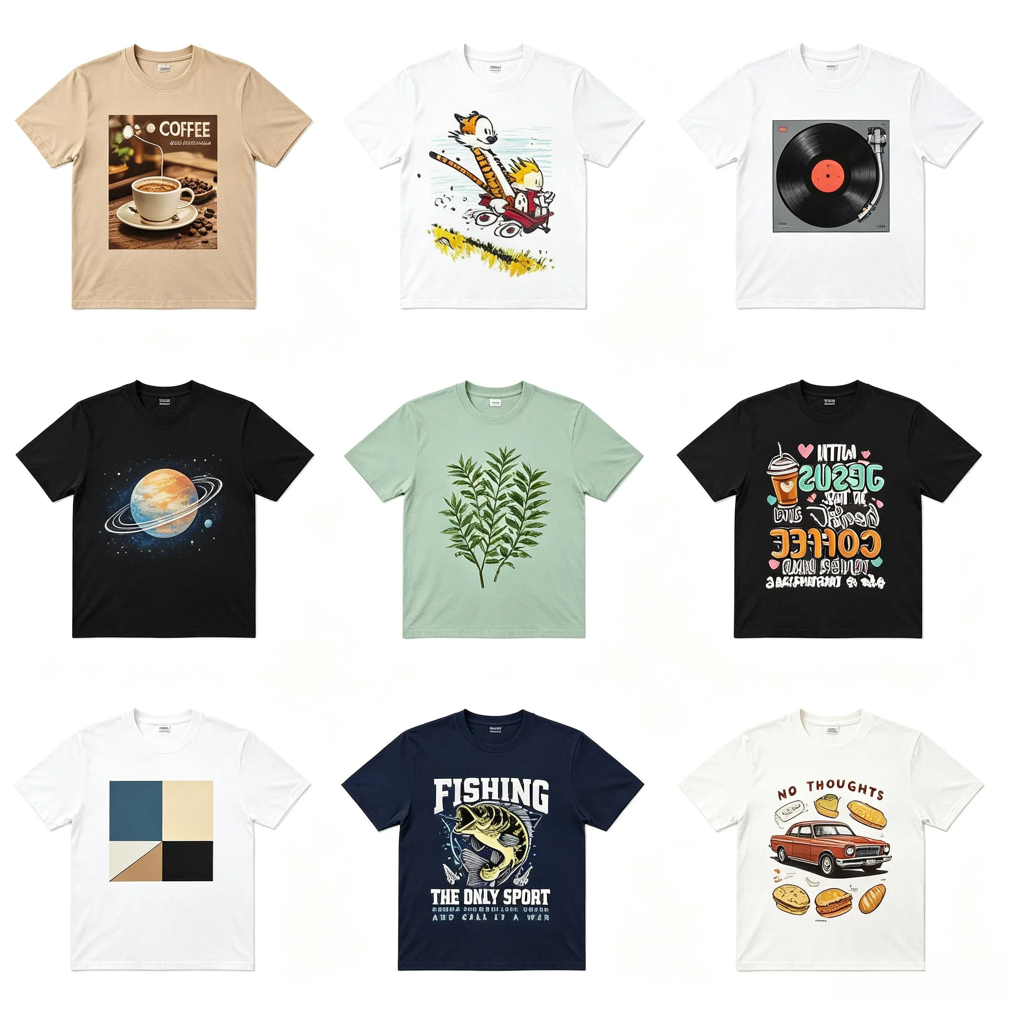 Assorted Cartoon Graphic T‑Shirts Animal Car Record Planet Pattern Short Sleeve Casual Tees for Men Women, Hundreds of Styles Available, Random Style Shipped
