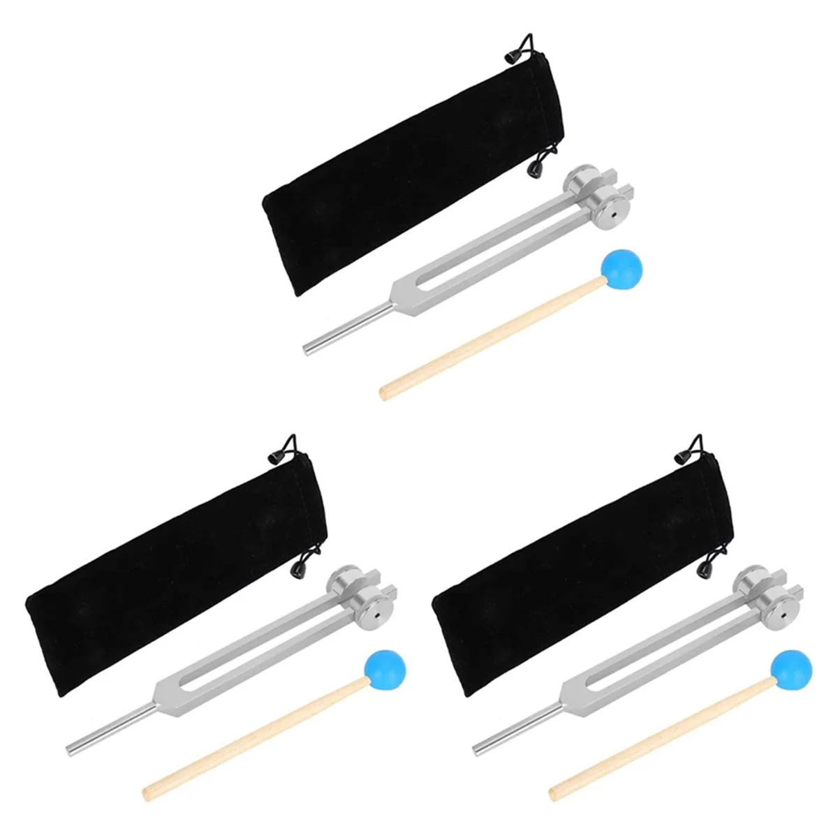 Diapasones de aleación de aluminio A14M 3X, diapasón de 111 Hz con martillos para pruebas de sistema nervioso, terapia de curación de sonido, Plata