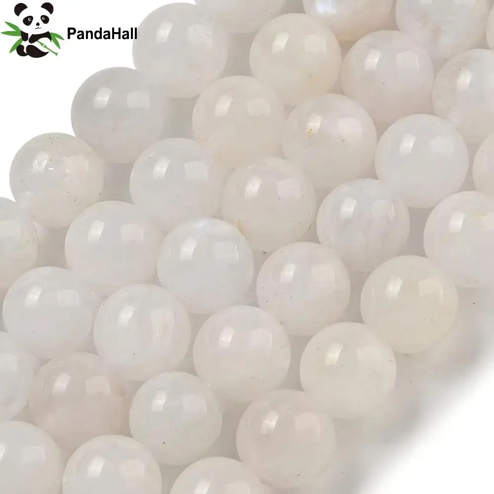 pandahall-5連天然レインボームーンストーンラウンドビーズ、ホワイト8mm-diyネックレスブレスレットイヤリングジュエリー作成用